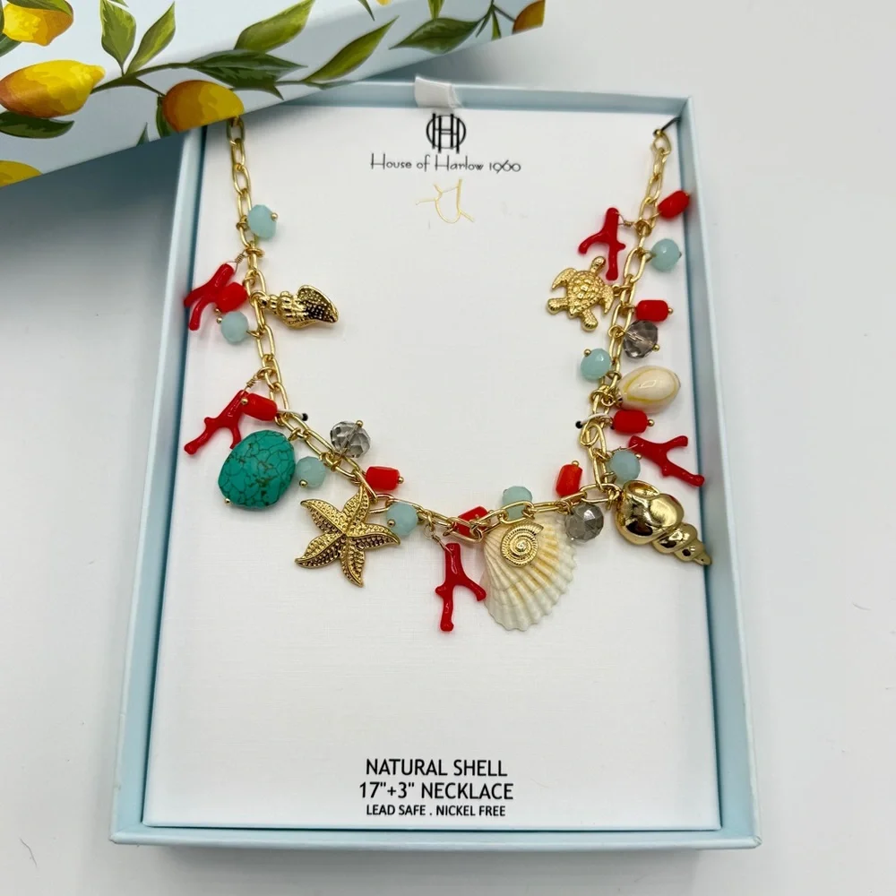 House of Harlow Natural Shell Necklace 17” with 3” Extender, (NIB) New in Box